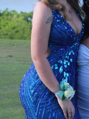 Primavera Couture Royal Blue Sequin Prom Dress